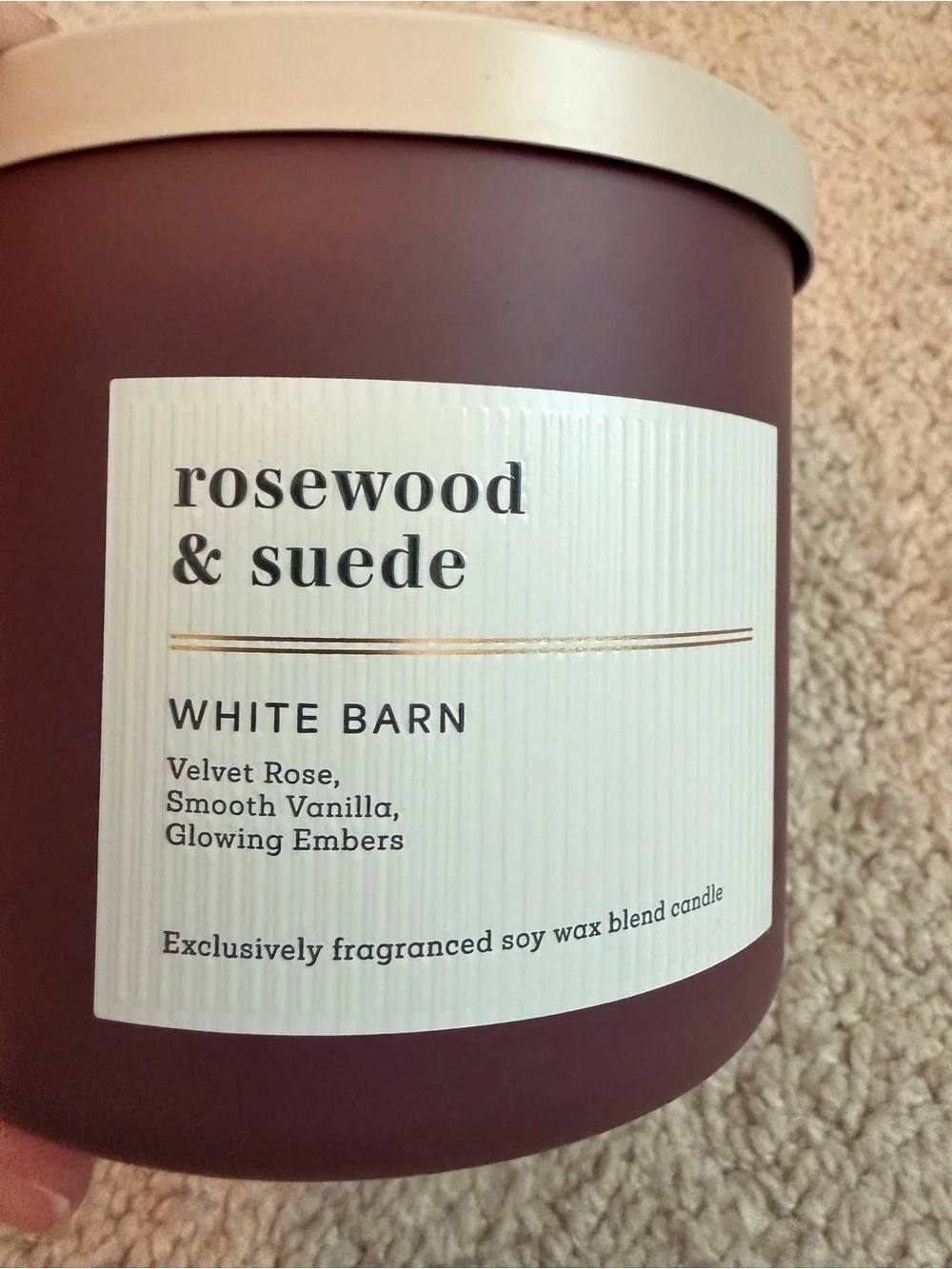 Bath and Body Works White Barn Rosewood & Suede  14.5 oz 3 Wick Candle NEW